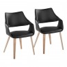 Curvo Highback Upholstered Contemporary Chair in Whitewashed Wood and Black Faux Leather by LumiSource - Set of 2