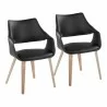 Curvo Highback Upholstered Contemporary Chair in Whitewashed Wood and Black Faux Leather by LumiSource - Set of 2 - Curvo Highback Upholstered Contemporary Chair in Whitewashed Wood and Black Faux Leather by LumiSource - Set of 2