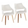 Curvo Highback Upholstered Contemporary Chair in Zebra Wood and White Faux Leather by LumiSource - Set of 2