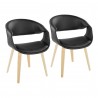 Curvo Contemporary Upholstered Chair in Natural Wood and Black Faux Leather by LumiSource - Set of 2