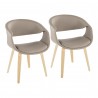 Curvo Contemporary Upholstered Chair in Natural Wood and Light Grey Faux Leather by LumiSource - Set of 2