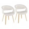 Curvo Contemporary Upholstered Chair in Natural Wood and White Faux Leather by LumiSource - Set of 2