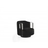 Whiteline Modern Living Vision Accent Armchair with Black Fabric And Nickel Armrests and Base - Angled