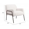Charleston Accent Chair in Cream- Seat Dimensions
