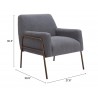 Charleston Accent Chair in Gray- Seat Dimension