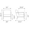 Zuo Modern Chicago Accent Chair Ivory- Seat Dimension