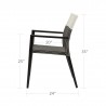DecoScapes Chloe Dining Arm Chair With Espresso And White Wicker With Espresso Frame - Side with Dimensions