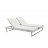 Whiteline Modern Living Sandy Double Lounge Chair with Middle Table in White And Waterproof Fabric - Angled