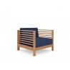 Hi Teak Furniture Sylvie Teak Outdoor Club Chair with Sunbrella Navy Cushion - Angled