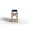 Hi Teak Furniture Directeur Teak Outdoor Bar Height Stool with Blue Dura Sling Back and Seat - Front - Hi Teak Furniture Directeur Teak Outdoor Bar Height Stool with Blue Dura Sling Back and Seat - Front