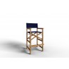 Hi Teak Furniture Directeur Teak Outdoor Bar Height Stool with Blue Dura Sling Back and Seat - Angled