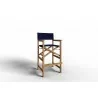 Hi Teak Furniture Directeur Teak Outdoor Bar Height Stool with Blue Dura Sling Back and Seat - Angled - Hi Teak Furniture Directeur Teak Outdoor Bar Height Stool with Blue Dura Sling Back and Seat - Angled