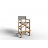 Hi Teak Furniture Directeur Teak Outdoor Bar Height Stool with Taupe Dura Sling Back and Seat - Angled