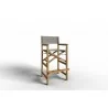 Hi Teak Furniture Directeur Teak Outdoor Bar Height Stool with Taupe Dura Sling Back and Seat - Angled - Hi Teak Furniture Directeur Teak Outdoor Bar Height Stool with Taupe Dura Sling Back and Seat - Angled