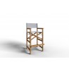 Hi Teak Furniture Directeur Teak Outdoor Bar Height Stool with White Dura Sling Back and Seat - Angled