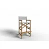 Hi Teak Furniture Directeur Teak Outdoor Bar Height Stool with White Dura Sling Back and Seat - Angled - Hi Teak Furniture Directeur Teak Outdoor Bar Height Stool with White Dura Sling Back and Seat - Angled