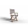 Hi Teak Furniture Lucas Teak Outdoor Folding Armchair in Taupe Textilene Fabric - Angled