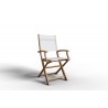Hi Teak Furniture Lucas Teak Outdoor Folding Armchair in White Textilene Fabric - Angled