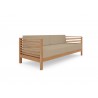 Hi Teak Furniture Sylvie 3 Person Teak Outdoor Sofa with Sunbrella Fawn Cushion - Angled View