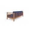 Hi Teak Furniture Sylvie 3 Person Teak Outdoor Sofa with Sunbrella True Blue Cushion - Back Angled