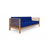 Hi Teak Furniture Sylvie 3 Person Teak Outdoor Sofa with Sunbrella True Blue Cushion - Angled View