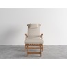 Hi Teak Furniture Adelle Teak Folding Outdoor Deck Chair Lounge with Sunbrella Antique Beige Cushions - Front