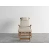 Hi Teak Furniture Adelle Teak Folding Outdoor Deck Chair Lounge with Sunbrella Antique Beige Cushions - Front - Hi Teak Furniture Adelle Teak Folding Outdoor Deck Chair Lounge with Sunbrella Antique Beige Cushions - Front