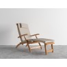 Hi Teak Furniture Adelle Teak Folding Outdoor Deck Chair Lounge with Sunbrella Antique Beige Cushions - Angled