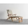 Hi Teak Furniture Adelle Teak Folding Outdoor Deck Chair Lounge with Sunbrella Antique Beige Cushions - Angled - Hi Teak Furniture Adelle Teak Folding Outdoor Deck Chair Lounge with Sunbrella Antique Beige Cushions - Angled