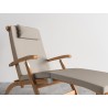 Hi Teak Furniture Adelle Teak Folding Outdoor Deck Chair Lounge with Sunbrella Antique Beige Cushions - Angled Vlose-up