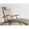 Hi Teak Furniture Adelle Teak Folding Outdoor Deck Chair Lounge with Sunbrella Antique Beige Cushions - Angled Vlose-up - Hi Teak Furniture Adelle Teak Folding Outdoor Deck Chair Lounge with Sunbrella Antique Beige Cushions - Angled Vlose-up