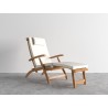 Hi Teak Furniture Adelle Teak Folding Outdoor Deck Chair Lounge with Sunbrella Canvas Cushions - Angled