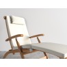 Hi Teak Furniture Adelle Teak Folding Outdoor Deck Chair Lounge with Sunbrella Canvas Cushions - Angled Close-up View