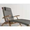 Hi Teak Furniture Adelle Teak Folding Outdoor Deck Chair Lounge with Sunbrella Charcoal Cushions - Angled Close-up View - Hi Teak Furniture Adelle Teak Folding Outdoor Deck Chair Lounge with Sunbrella Charcoal Cushions - Angled Close-up View