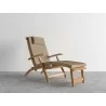 Hi Teak Furniture Adelle Teak Folding Outdoor Deck Chair Lounge with Sunbrella Fawn Cushions  - Angled - Hi Teak Furniture Adelle Teak Folding Outdoor Deck Chair Lounge with Sunbrella Fawn Cushions  - Angled