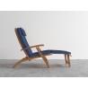 Hi Teak Furniture Adelle Teak Folding Outdoor Deck Chair Lounge with Sunbrella Navy Cushions - Side