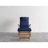 Hi Teak Furniture Adelle Teak Folding Outdoor Deck Chair Lounge with Sunbrella Navy Cushions - Front