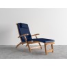 Hi Teak Furniture Adelle Teak Folding Outdoor Deck Chair Lounge with Sunbrella Navy Cushions - Angled