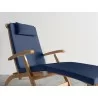 Hi Teak Furniture Adelle Teak Folding Outdoor Deck Chair Lounge with Sunbrella Navy Cushions - Angled Close-up View - Hi Teak Furniture Adelle Teak Folding Outdoor Deck Chair Lounge with Sunbrella Navy Cushions - Angled Close-up View
