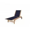 Hi Teak Furniture Elie Teak Outdoor Reclining Sun Lounger in Blue with Wheels - Angled - Hi Teak Furniture Elie Teak Outdoor Reclining Sun Lounger in Blue with Wheels - Angled