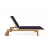 Hi Teak Furniture Elie Teak Outdoor Reclining Sun Lounger in Blue with Wheels - Side - Hi Teak Furniture Elie Teak Outdoor Reclining Sun Lounger in Blue with Wheels - Side