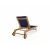 Hi Teak Furniture Elie Teak Outdoor Reclining Sun Lounger in Blue with Wheels - Back Angled - Hi Teak Furniture Elie Teak Outdoor Reclining Sun Lounger in Blue with Wheels - Back Angled