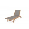 Hi Teak Furniture Elie Teak Outdoor Reclining Sun Lounger in Taupe with Wheels - Angled View
