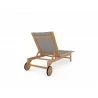 Hi Teak Furniture Elie Teak Outdoor Reclining Sun Lounger in Taupe with Wheels - Back Angled - Hi Teak Furniture Elie Teak Outdoor Reclining Sun Lounger in Taupe with Wheels - Back Angled