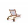 Hi Teak Furniture Elie Teak Outdoor Reclining Sun Lounger in White with Wheels - back Angled