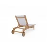 Hi Teak Furniture Elie Teak Outdoor Reclining Sun Lounger in White with Wheels - back Angled - Hi Teak Furniture Elie Teak Outdoor Reclining Sun Lounger in White with Wheels - back Angled