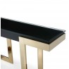 Whiteline Modern Living Sumo Console With 10mm Glass Top In Black And Polished Gold Stainless Base - Table Edge Close-up