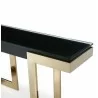 Whiteline Modern Living Sumo Console With 10mm Glass Top In Black And Polished Gold Stainless Base - Table Edge Close-up - Whiteline Modern Living Sumo Console With 10mm Glass Top In Black And Polished Gold Stainless Base - Table Edge Close-up