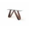 Whiteline Modern Living Emory Console With 10mm Clear Tempered Glass Top And Walnut Veneer Base - Angled - Whiteline Modern Living Emory Console With 10mm Clear Tempered Glass Top And Walnut Veneer Base - Angled