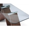 Whiteline Modern Living Emory Console With 10mm Clear Tempered Glass Top And Walnut Veneer Base - Tabletop Angled View